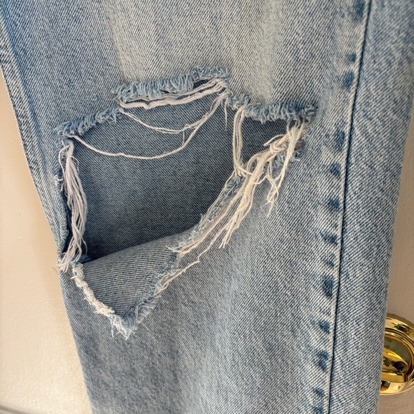 We The Free High Waist Hidden Button Fly Distressed Denim Straight Leg Jeans 31 - Picture 3 of 14